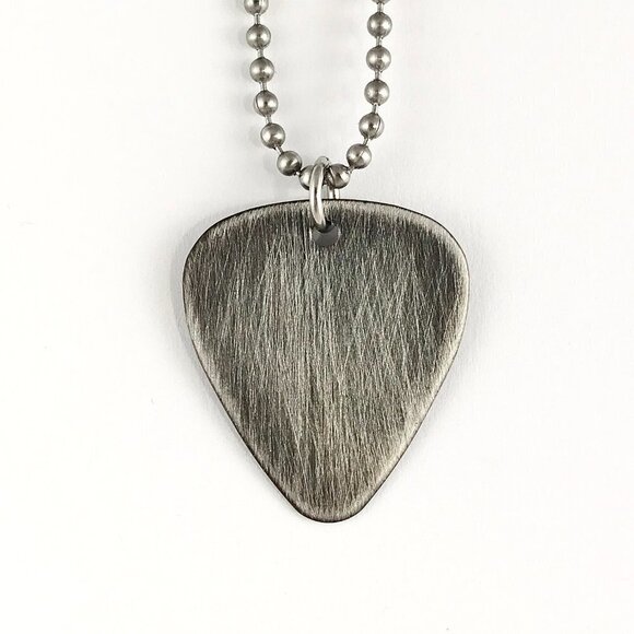 Rustic Stainless Steel Guitar Pick Necklace - 24 Inch Chain - Picture 2 of 5